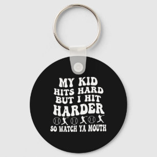 Kid Hits Hard But Hit Harder Baseball Funny Sayin Key Ring