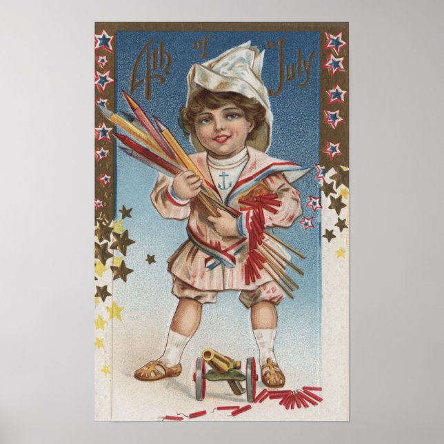 Kid Holding Fireworks and Rockets Poster (Front)