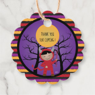 Kid in Devil Costume Halloween Favour Tags
