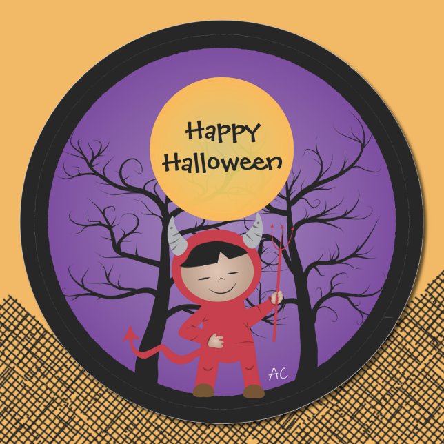 Kid in Devil Costume Happy Halloween Stickers (Creator Uploaded)