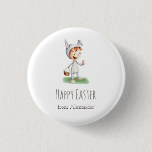 Kid in Easter Bunny Costume Egg Hunt Personalised 3 Cm Round Badge