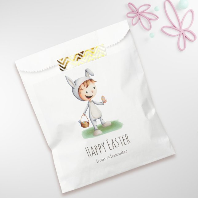 Kid in Easter Bunny Costume Egg Hunt Personalised Favour Bag (Creator Uploaded)