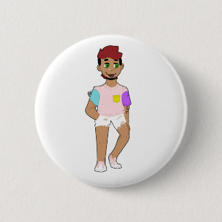 kid in shorts with tongue out 6 cm round badge