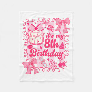 Kid Its My 8th Birthday Coquette Aesthetic 8 Years Fleece Blanket