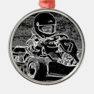 Kid Kart in Black & White Metal Tree Decoration
