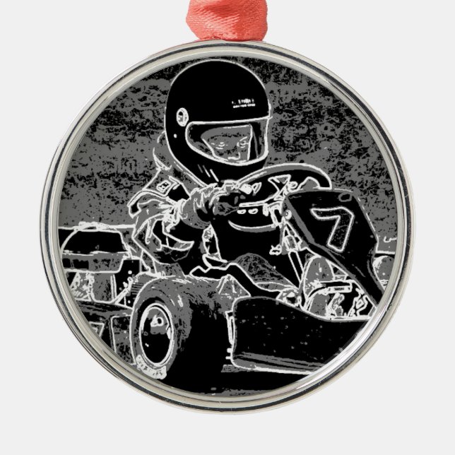 Kid Kart in Black & White Metal Tree Decoration (Front)