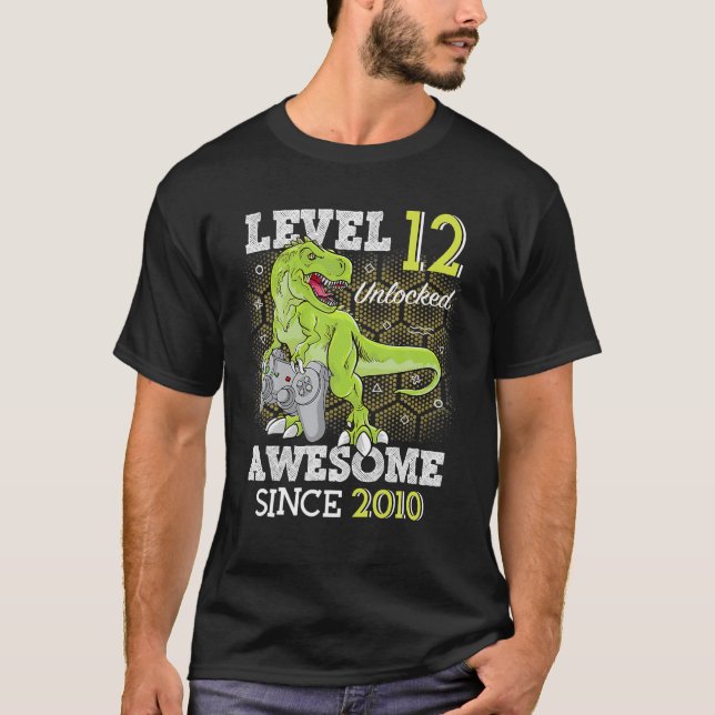 Kid Level 12 Unlocked Awesome 2010 12 Y/O Gamer Bi T-Shirt (Front)