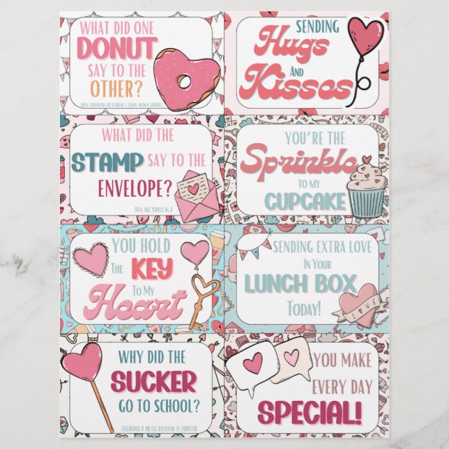 Kid Lunch Box Notes: Cute Valentine Cards (Front)