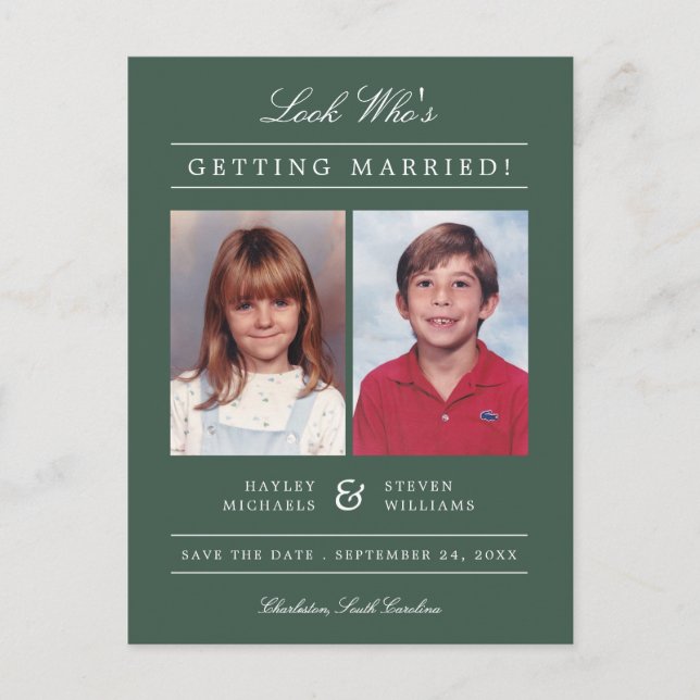 Kid Photo Save the Date | Green Postcard (Front)