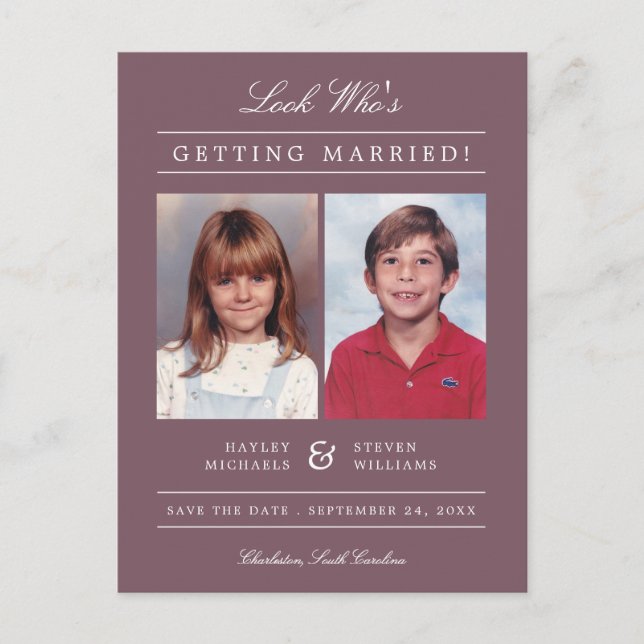 Kid Photo Save the Date | Mauve Postcard (Front)