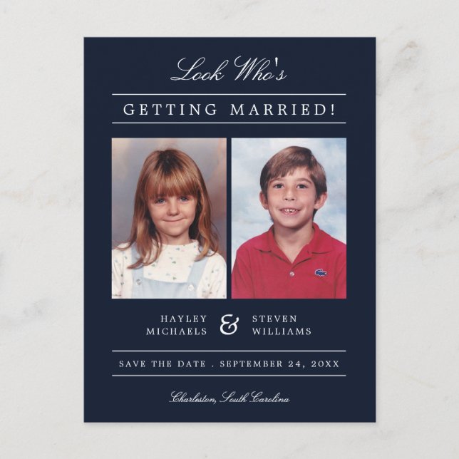 Kid Photo Save the Date | Navy Postcard (Front)