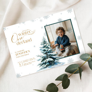 Kid Photo Winter Onederland First Birthday Party Invitation