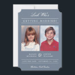 Kid Photos Old School Classic Styled | Dusty Save The Date<br><div class="desc">Send modern style "old school photo" save the dates,  using your childhood photos!  The background colour can be easily customised to any colour you'd like - on both the front and back.  Shown: dusty blue.  Modern white stripes design on the back.</div>