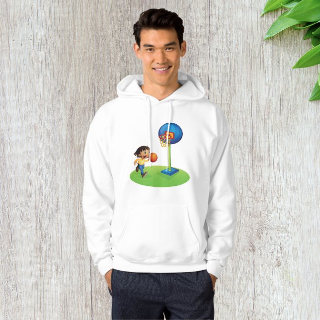 Kid Playing Basketball with Hoop Fun Sports Hoodie (Creator Uploaded)