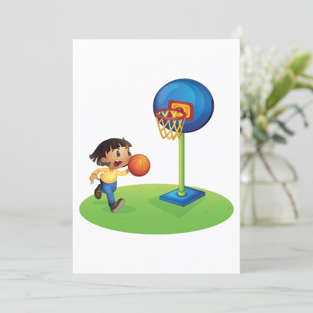 Kid Playing Basketball with Hoop Fun Sports Invitation (Creator Uploaded)