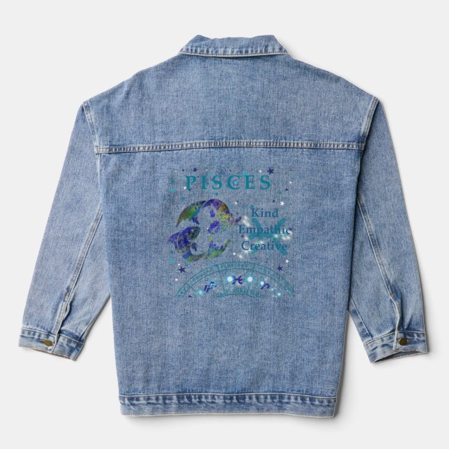 Kid Retro Pisces Zodiac Traits Denim Jacket (Back)