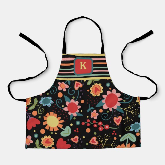 Kid’s Cute Floral Colourful Initial Cooking  Apron (Front)