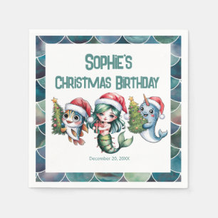 Kid`s Mermaid 5th Christmas Birthday Paper Napkin