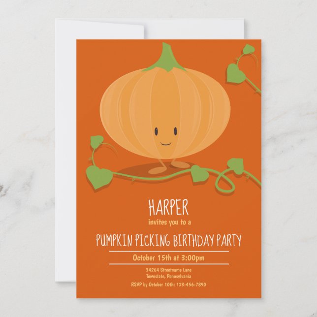 Kid’s Pumpkin Picking Birthday Party Invitation (Front)