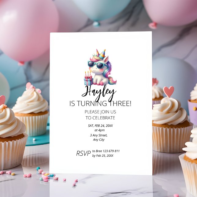 Kid`s Unicorn 3rd Birthday Invitation (Creator Uploaded)