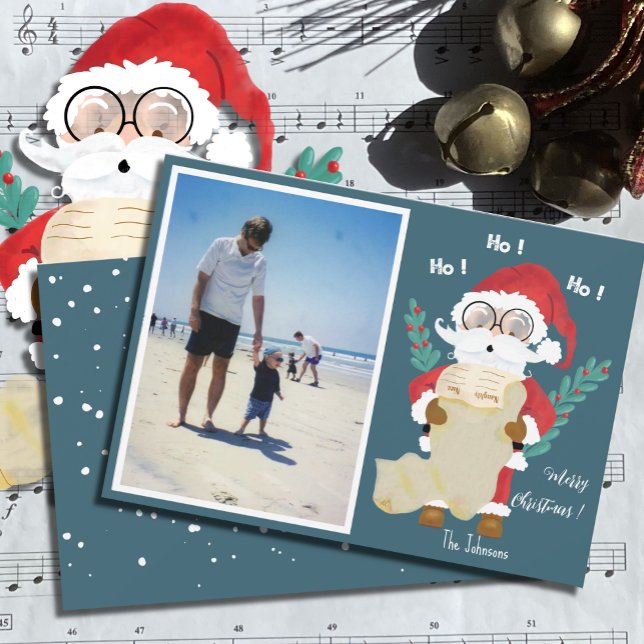 Kid Single Photo | Santa Claus Blue Holiday Card (Creator Uploaded)