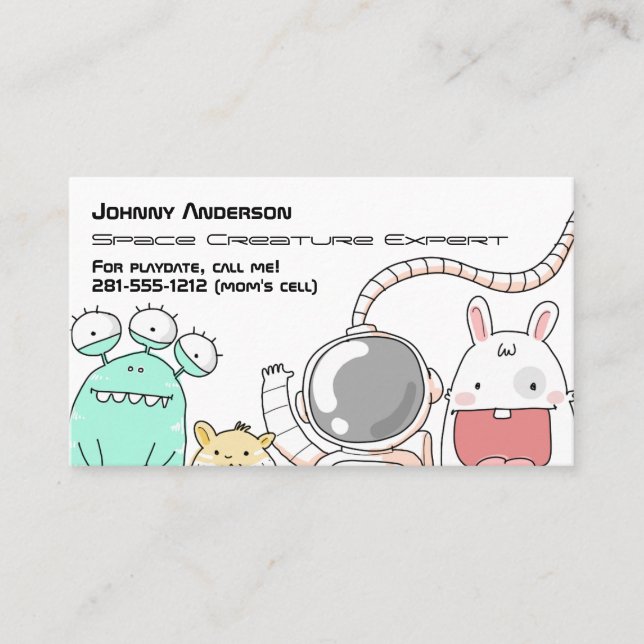 Kid Space Creature Expert Business Card For Boy (Front)