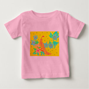 Kid t-shirt bird flowers, pink yellow
