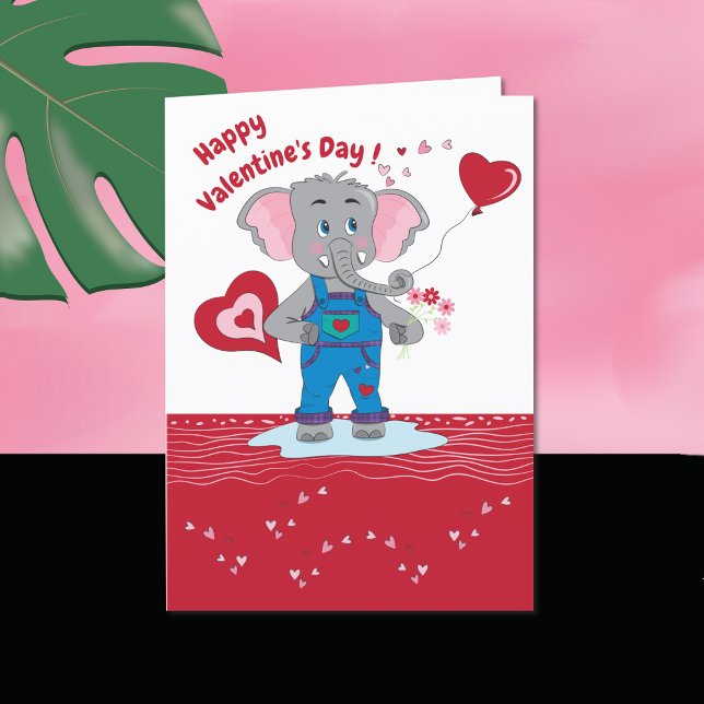 Kid Valentine's Day Card with Cartoon Elephant  (Creator Uploaded)