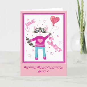 Kid Valentine's Day card with cute racoon