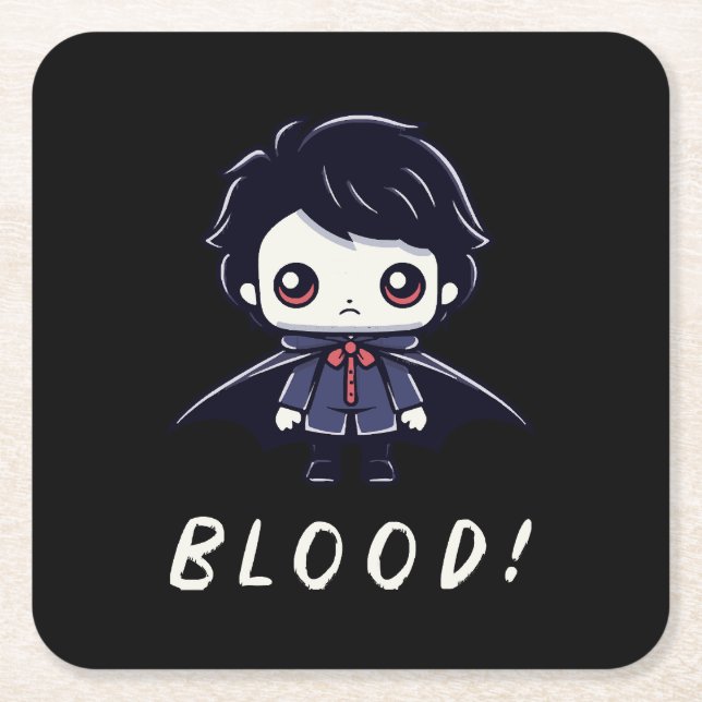  Kid Vampire Square Paper Coaster (Front)