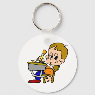 Kid Writing At Desk Key Ring
