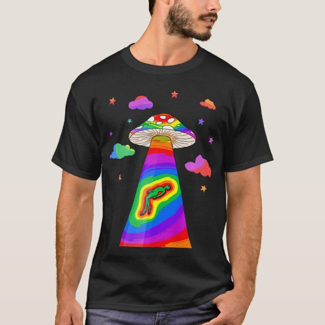 Kidcore Aesthetic Alien UFO Abduction Mushroom Cot T-Shirt (Front)