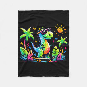 Kidcore Aesthetic Dinosaur Skateboarding Doodle Al Fleece Blanket