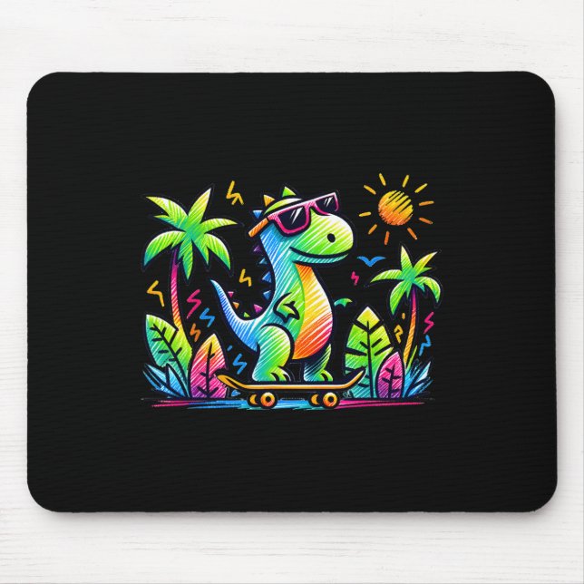 Kidcore Aesthetic Dinosaur Skateboarding Doodle Al Mouse Pad (Front)