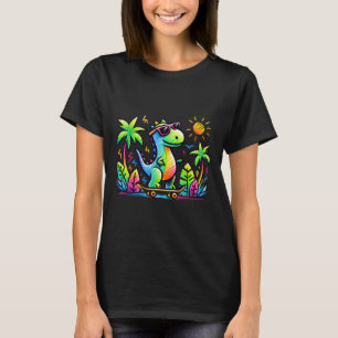 Kidcore Aesthetic Dinosaur Skateboarding Doodle Al T-Shirt