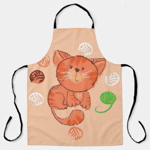 Kiddy red toy cat seamless pattern apron