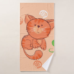 Kiddy red toy cat seamless pattern bath towel