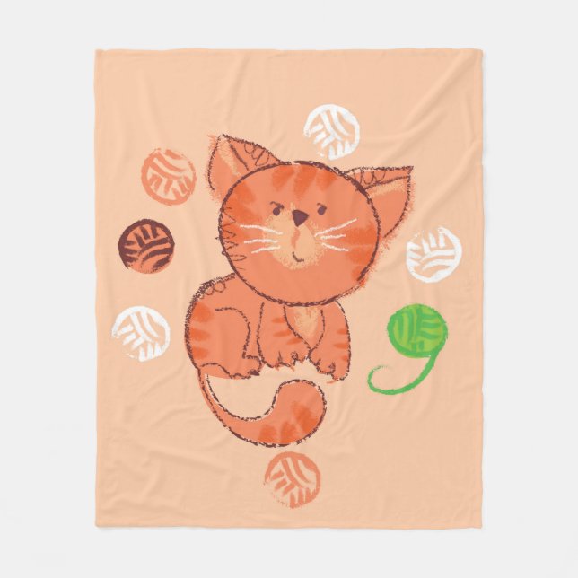 Kiddy red toy cat seamless pattern fleece blanket (Front)