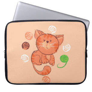 Kiddy red toy cat seamless pattern laptop sleeve