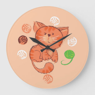 Kiddy Toy Cat: Vintage Illustration. Large Clock