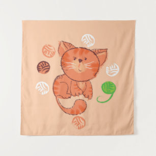 Kiddy Toy Cat: Vintage Illustration. Tapestry