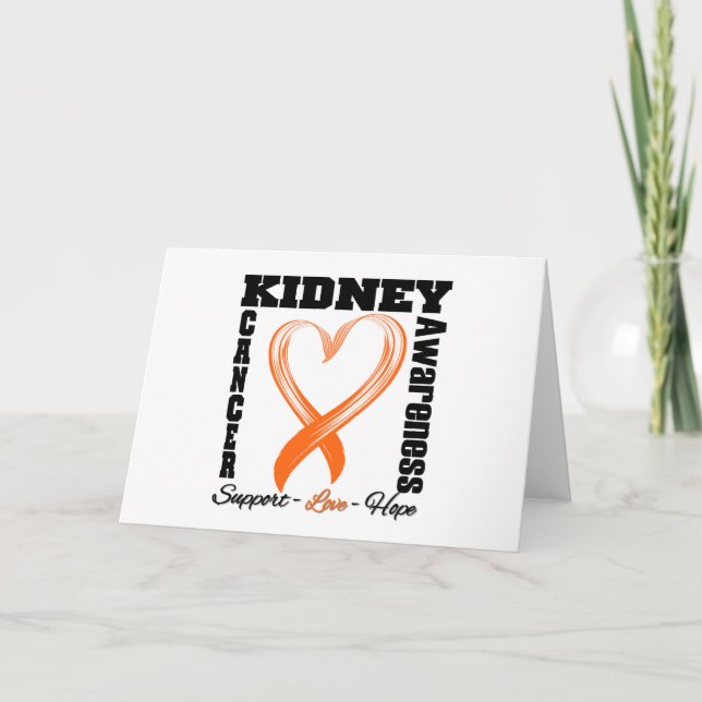 Kidney Cancer Awareness Brushed Heart Ribbon v1 Card (Front)