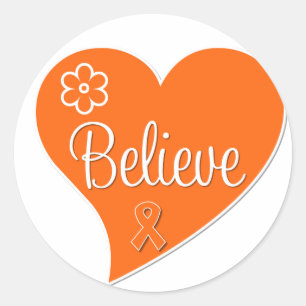 Kidney Cancer Believe Orange Heart Classic Round Sticker