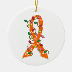 Kidney Cancer Christmas Lights Ribbon Ceramic Tree Decoration