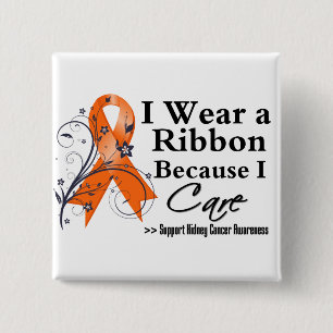 Kidney Cancer Ribbon Because I Care v2 15 Cm Square Badge