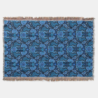 Kidney Damask in Navy Blue Throw Blanket