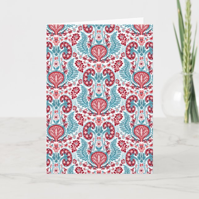Kidney Damask in Red/Teal Card (Front)