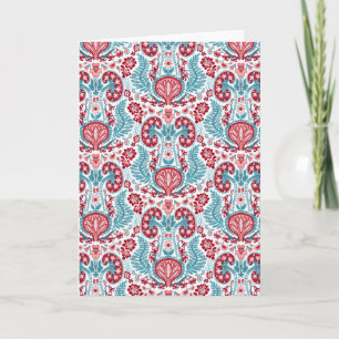Kidney Damask in Red/Teal Card