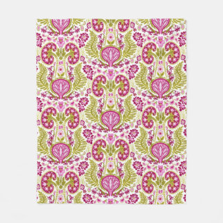Kidney Damask Pink and Green Fleece Blanket
