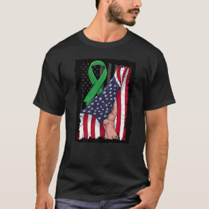 Kidney Disease Awareness American Flag Green Ribbo T-Shirt